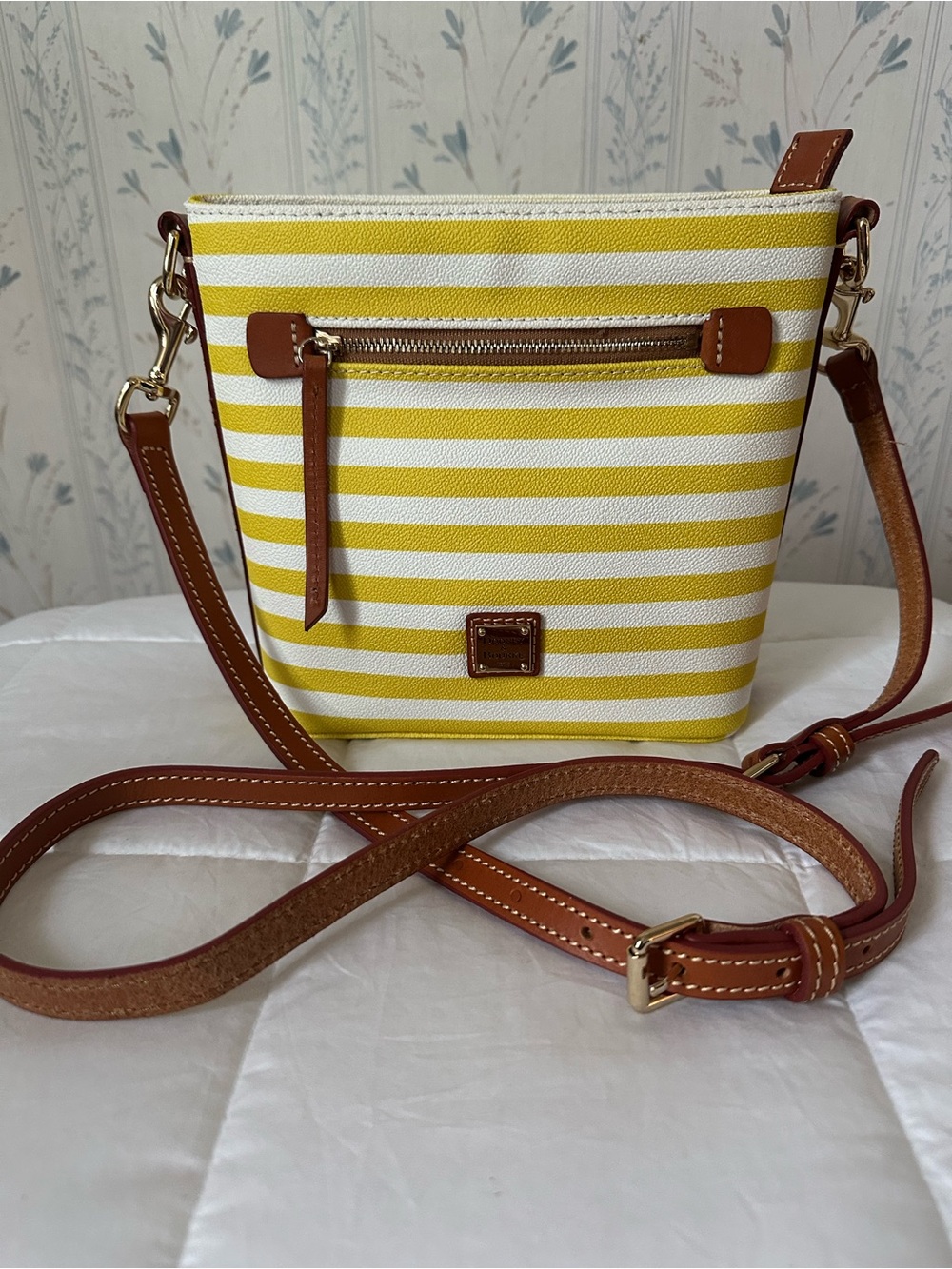 Dooney & Bourke Yellow and White Striped Crossbody